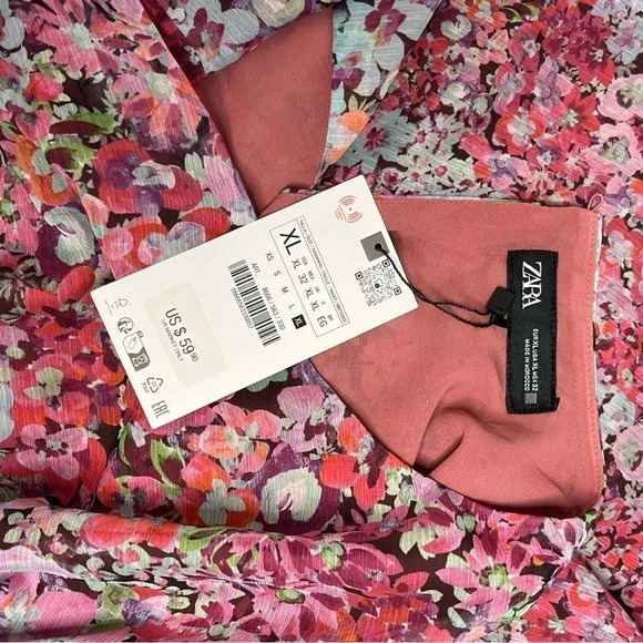 Zara (NWT) Floral Print Pink Mini Dress with Side Cut Out Size X-Large - Picture 7 of 10